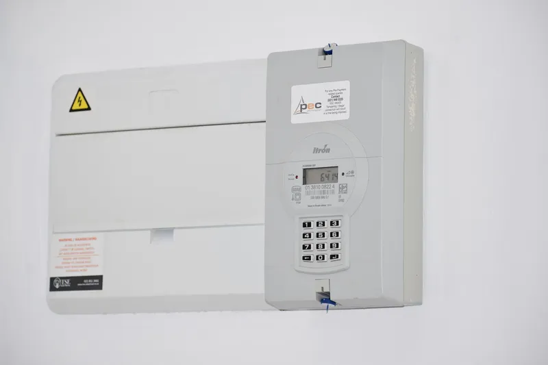 Electric meter box on a house wall